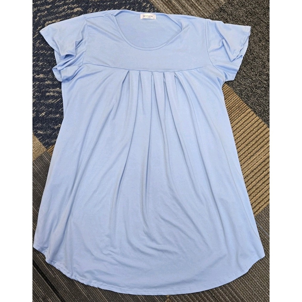 Women's Nightgown Light blue Sz 2XL With Pockets Stretch Short Sleeve